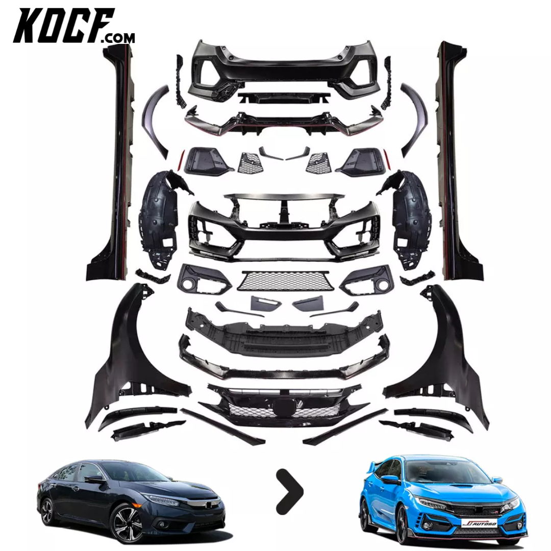 22-25 Honda Civic Type-R Style Upper Trim & Grill – Sonic Gray Painted Front Replacement
