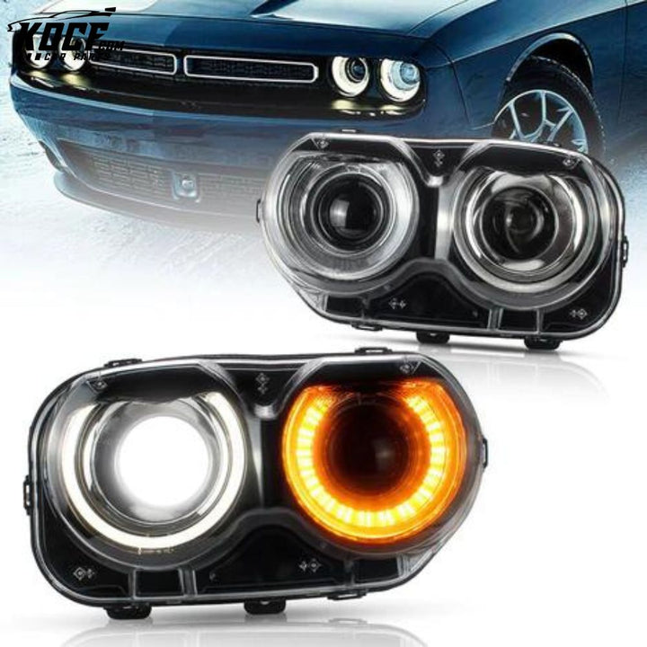 LED OEM Style Headlights For Dodge Challenger 2015-2020 Halo Front lights Assembly