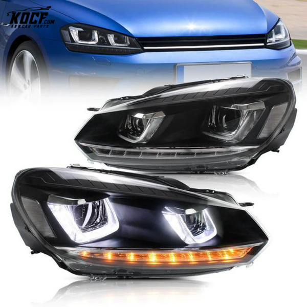 LED Front Lights For Volkswagen Golf Mk6 2009-2014 Fits with Factory Halogen Headlights Models