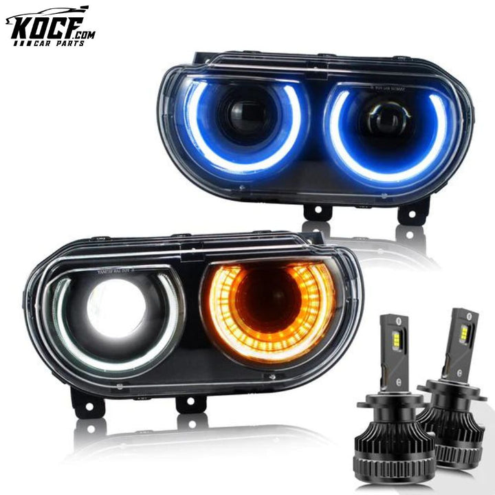 LED RGB Headlights For Dodge Challenger 2008-2014 Multi Color Changing Front Lamps