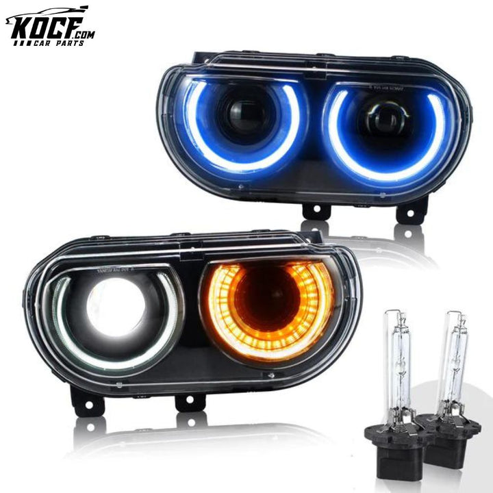 LED RGB Headlights For Dodge Challenger 2008-2014 Multi Color Changing Front Lamps