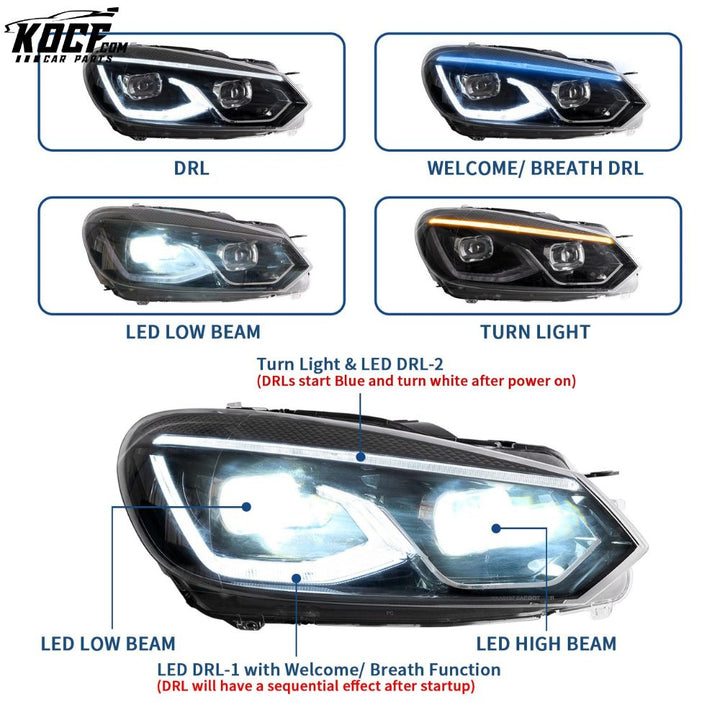 LED Headlights For Volkswagen Golf Mk6 2009-2014