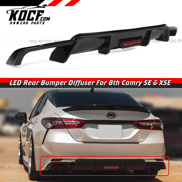 Glossy Black Rear Bumper Diffuser W/ Led Light Compatible for 2018-2024 Toyota Camry SE & XSE