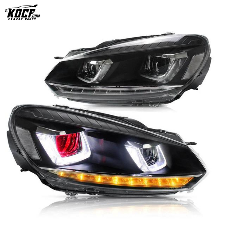 LED Front Lights For Volkswagen Golf Mk6 2009-2014 Fits with Factory Halogen Headlights Models