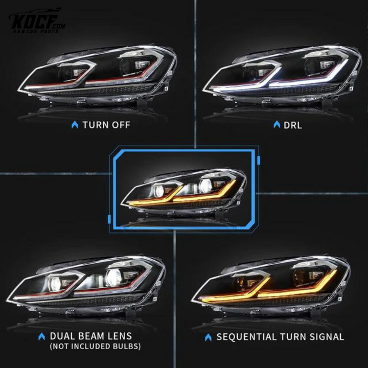 LED Front Lights For Volkswagen Golf MK7 2015-2017 MK7.5 2018-2021 Fits With Factory Halogen Headlights Models