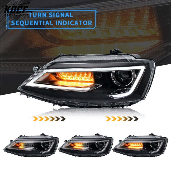 LED Headlights For Volkswagen Jetta MK6 2011-2018 with Sequential Aftermarket Front Lights