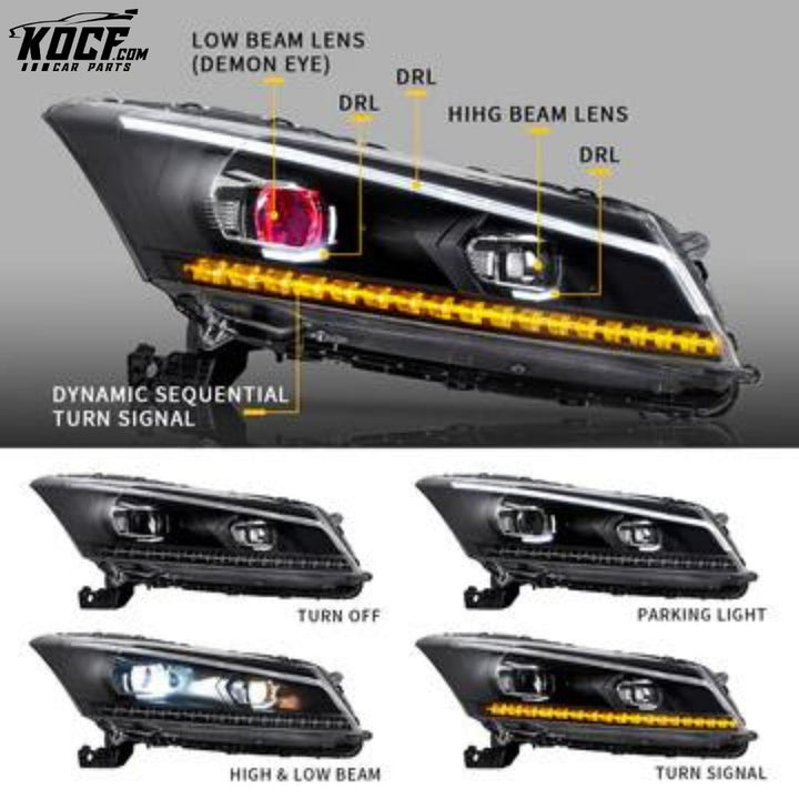 LED Projector Headlights For Honda Accord 2008-2012 (NOT FOR 2-DOOR COUPE) With Sequential indicators Turn Signals