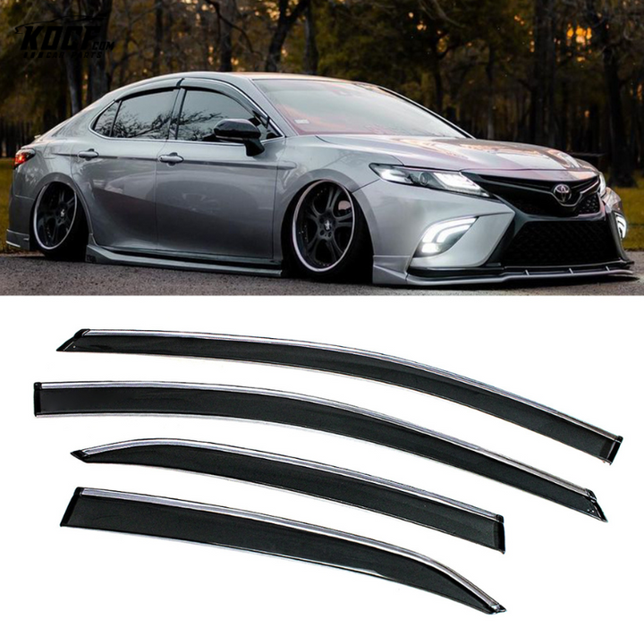 Window Visor Rain Guard Clip-On Gloss Black with Chrome Trim for 2018-2024 Toyota Camry