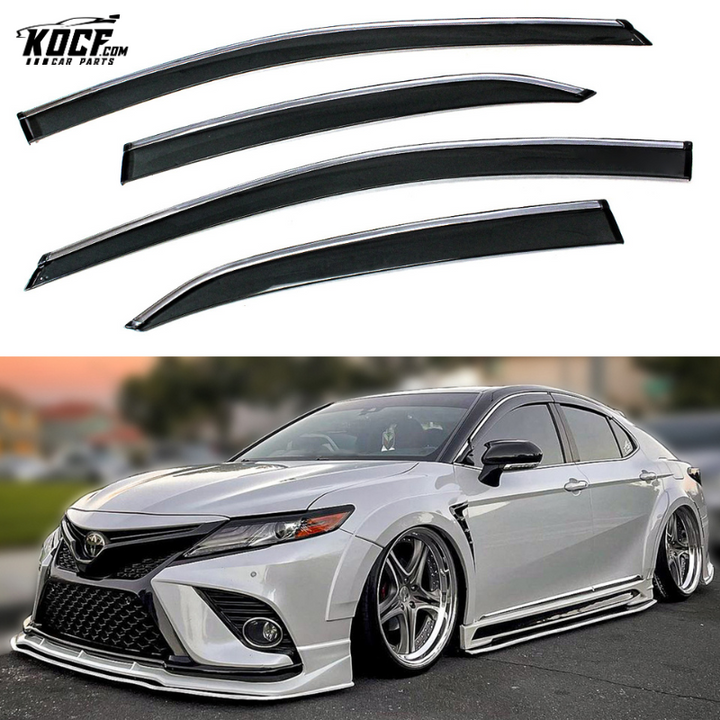 Window Visor Rain Guard Clip-On Gloss Black with Chrome Trim for 2018-2024 Toyota Camry