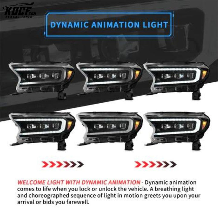 LED Matrix Projector Headlights For Ford Ranger 2019+ [North American version]