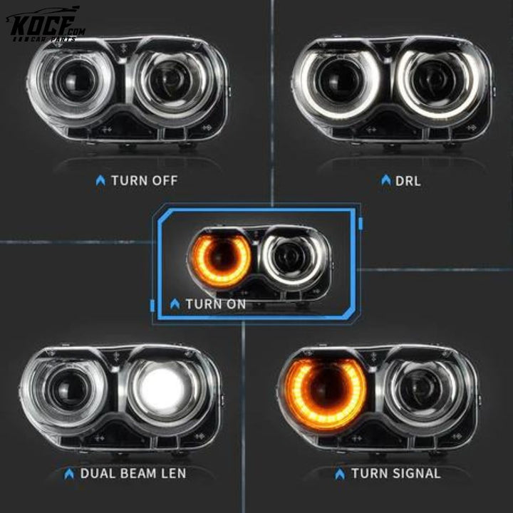 LED OEM Style Headlights For Dodge Challenger 2015-2020 Halo Front lights Assembly