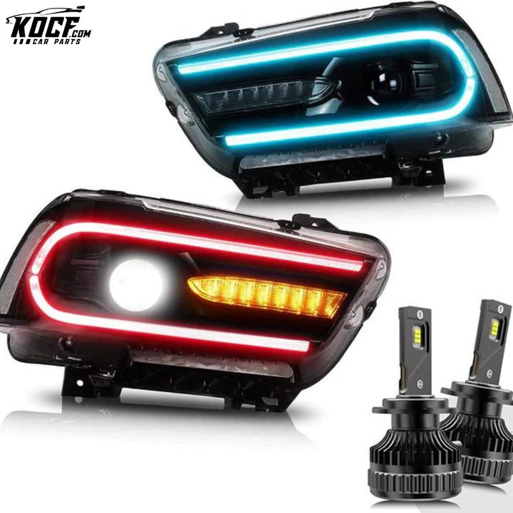 LED RGB Headlights Multicolor DRL For Dodge Charger 2011-2014 Headlamps Assembly