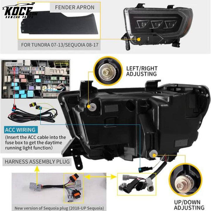 LED Headlights For [2007-2013 Toyota Tundra] and [2008-2020 Toyota Sequoia] Front Lights