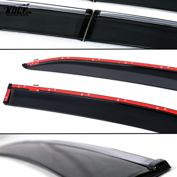 Window Visor Rain Guard Clip-On Gloss Black with Chrome Trim for 2018-2024 Toyota Camry