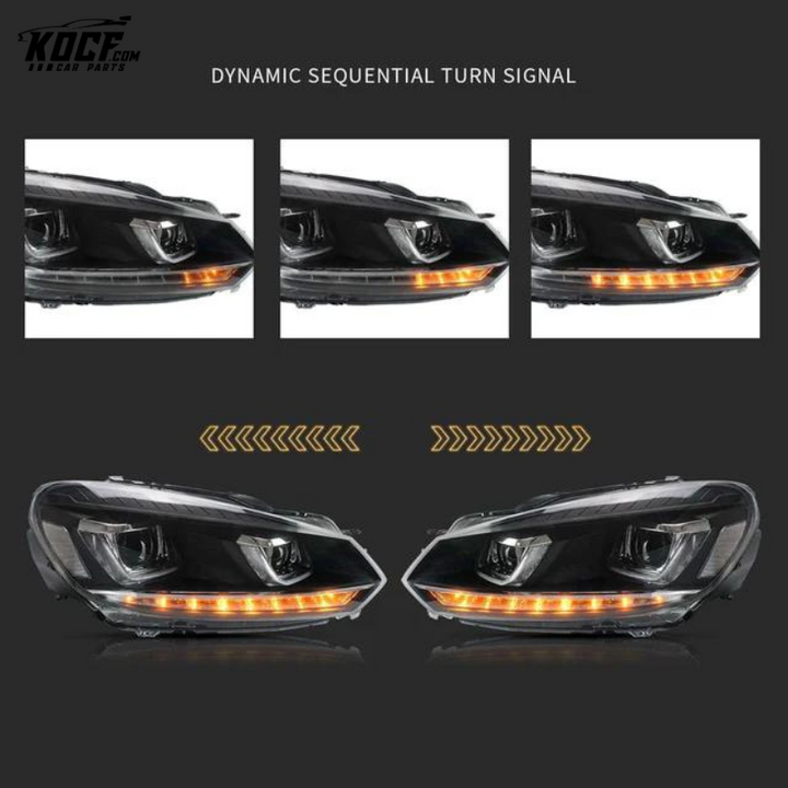 LED Front Lights For Volkswagen Golf Mk6 2009-2014 Fits with Factory Halogen Headlights Models