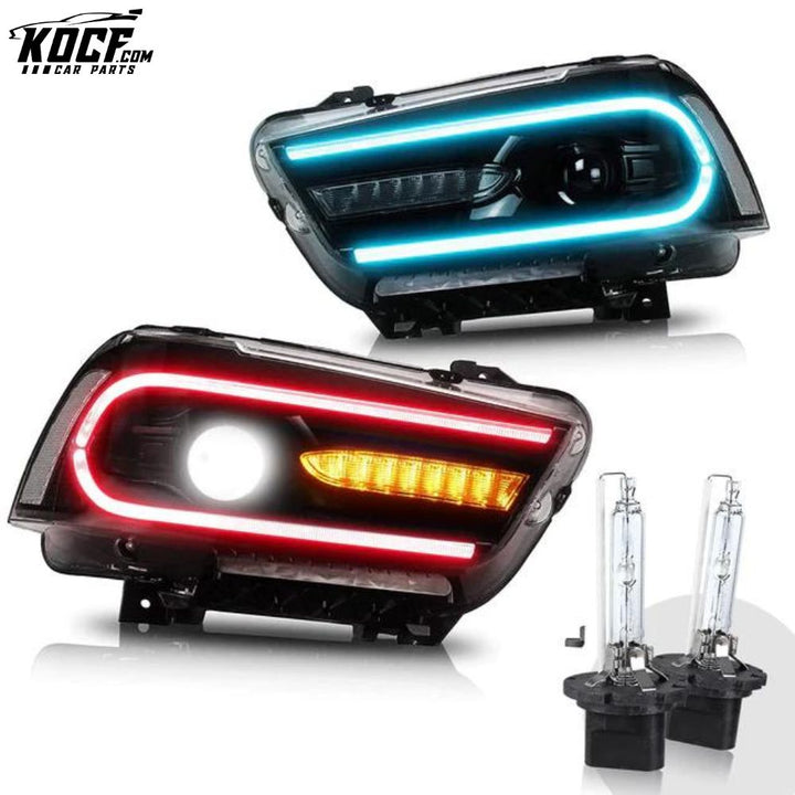 LED RGB Headlights Multicolor DRL For Dodge Charger 2011-2014 Headlamps Assembly