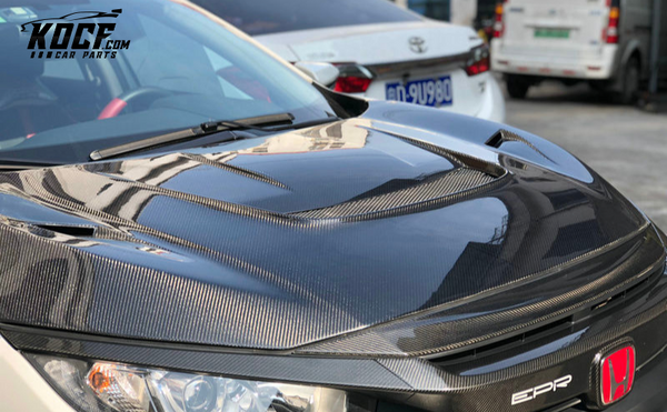 17 ONWARDS CIVIC TYPE R FK8 VRSAR1 STYLE FRONT HOOD (5 DOOR HATCH)(CRATE SIZE 171X116X20) CARBON FIBER - USA WAREHOUSE