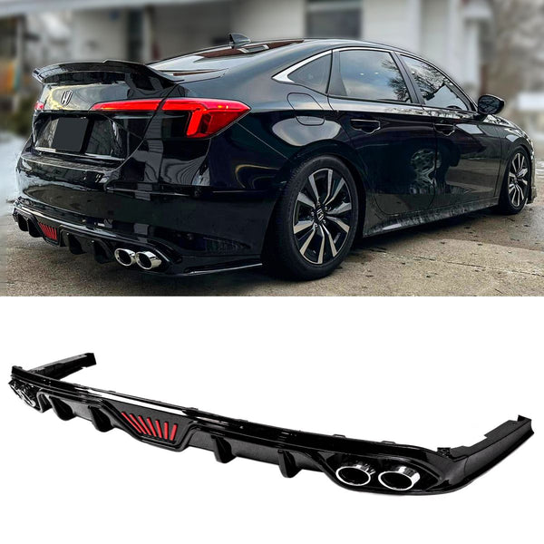 V Style Glossy Black LED Shark Fin Diffuser Compatible for 2022-2024 Honda Civic 4 Door Sedan Models Only