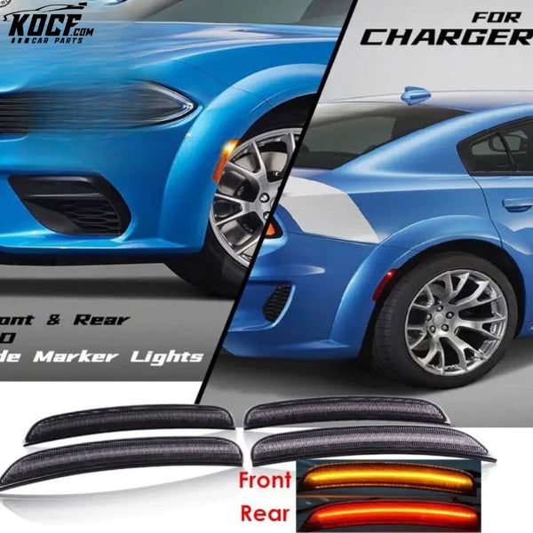 For 2015-2020 DODGE CHARGER Smoked LENS LED SIDE MARKER LIGHTS FRONT & REAR SET