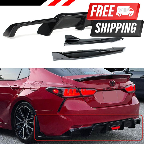 Rear Bumper Diffuser and Spats Aprons Gloss Black Body Kit Compatible For 2018-2024 Toyota Camry - VIP Price Free Shipping Item