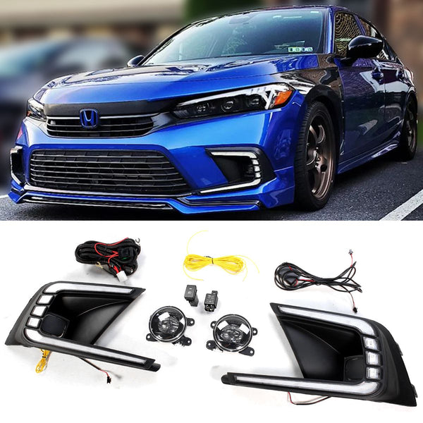 V2 Sequantial DRL led Projector Fog Light Kit Compatible For Fits 2022-2024 Honda Civic Sedan And Hatchback Models