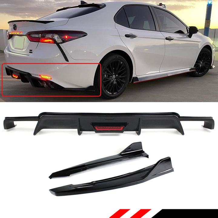 Rear Bumper Diffuser and Spats Aprons Gloss Black Body Kit Compatible For 2018-2024 Toyota Camry