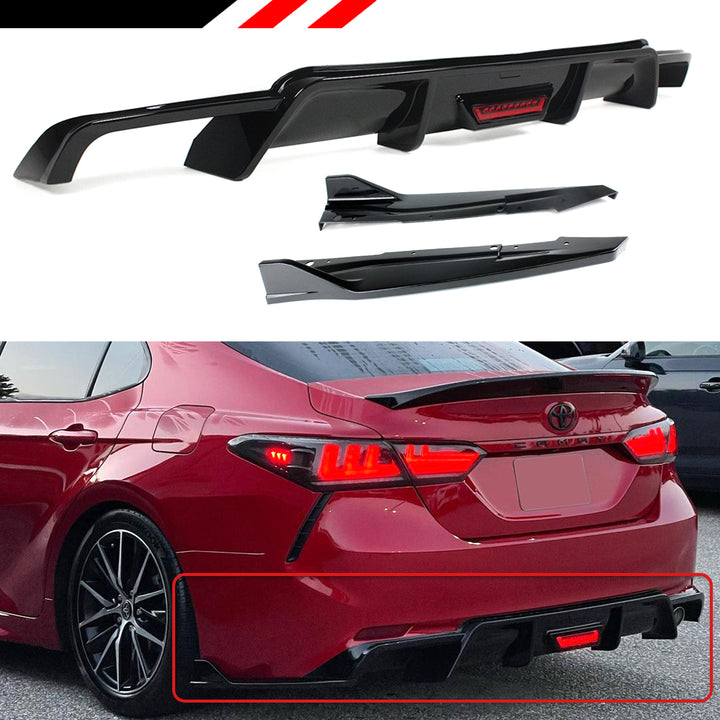 Rear Bumper Diffuser and Spats Aprons Gloss Black Body Kit Compatible For 2018-2024 Toyota Camry