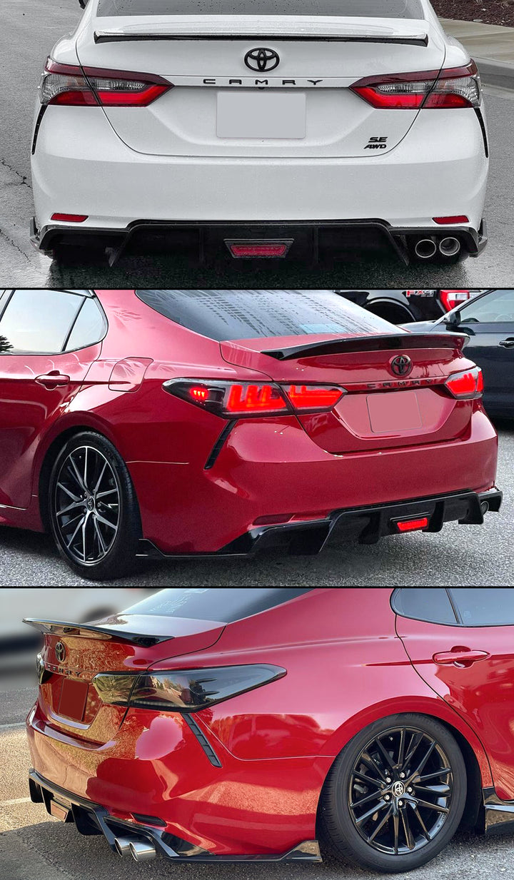 Rear Bumper Diffuser and Spats Aprons Gloss Black Body Kit Compatible For 2018-2024 Toyota Camry