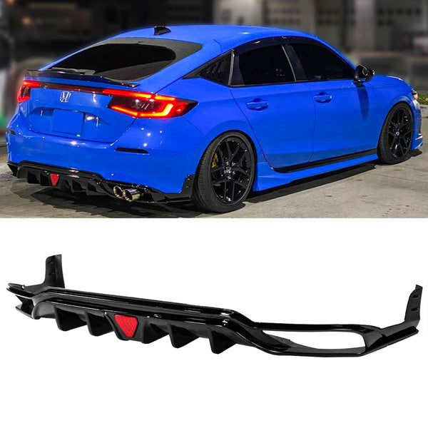 M Style LED Shark Fin Rear Diffuse + Corner Apron Compatible for 2022-2024 Honda Civic Hatchback Models Only