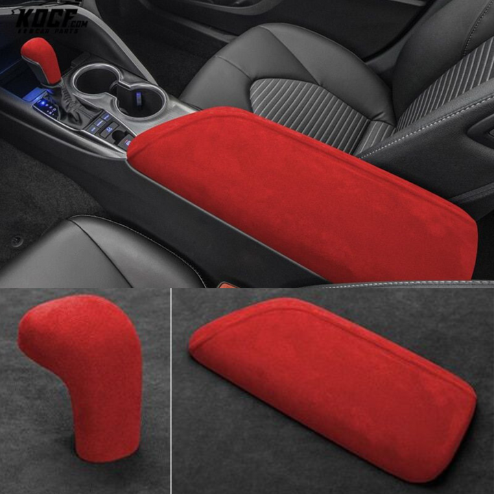 Suede Alcantara Interior Accessory Covers for Interior Armrest and Shift Knob Compatible with 2018-2024 Toyota Camry