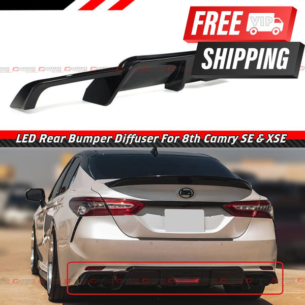 Glossy Black Rear Bumper Diffuser W/ Led Light Compatible for 2018-2024 Toyota Camry SE & XSE - VIP Price Free Shipping Item