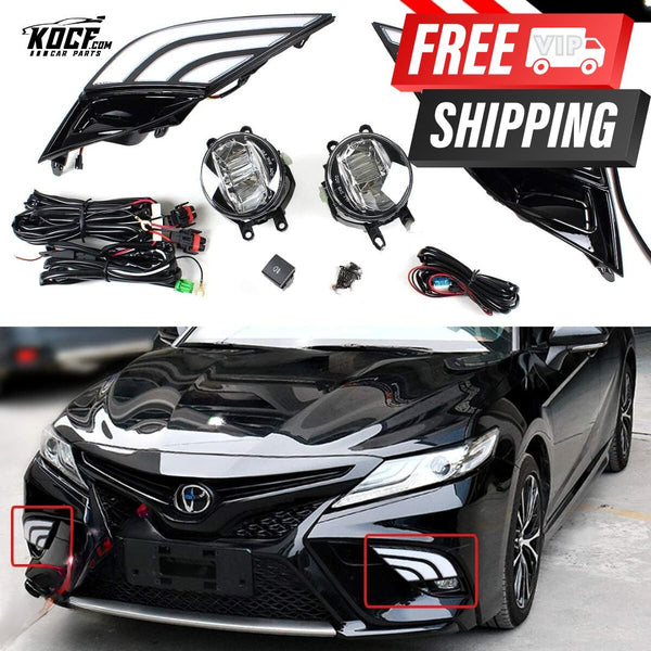 White & Amber Switchback LED DRL Fog Light Bezel Cover + Clear Lens LED Fog Lamp Kit + Square Switch Compatible for Toyota Camry SE XSE 2018-2020 & TRD 2018-2024- VIP Price Free Shipping Item