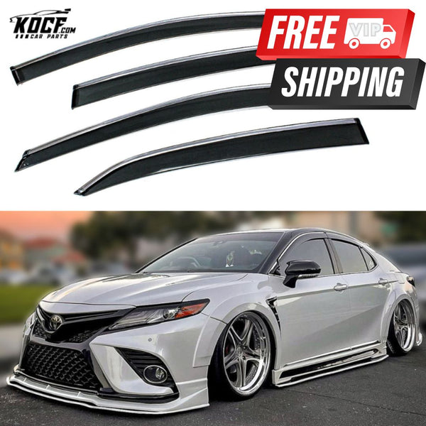 Window Visor Rain Guard Clip-On Gloss Black with Chrome Trim for 2018-2024 Toyota Camry - VIP Price Free Shipping Item