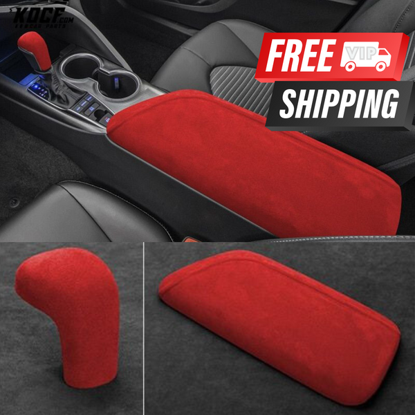 Suede Alcantara Interior Accessory Covers for Interior Arm Rest, Center Console, and Shift Knob Compatible with 2018-2024 Toyota Camry - VIP Price Free Shipping Item