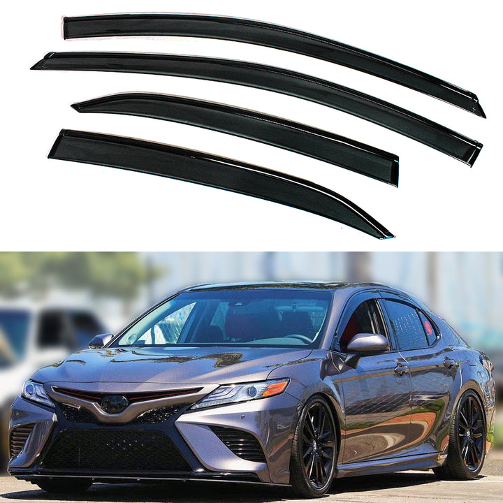 Clip-On Black Trim Window Visor Rain Guard Deflector for 2018-2024 Toyota Camry