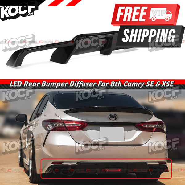Glossy Black Rear Bumper Diffuser W/ Led Light Compatible for 2018-2024 Toyota Camry SE & XSE - VIP Price Free Shipping Item