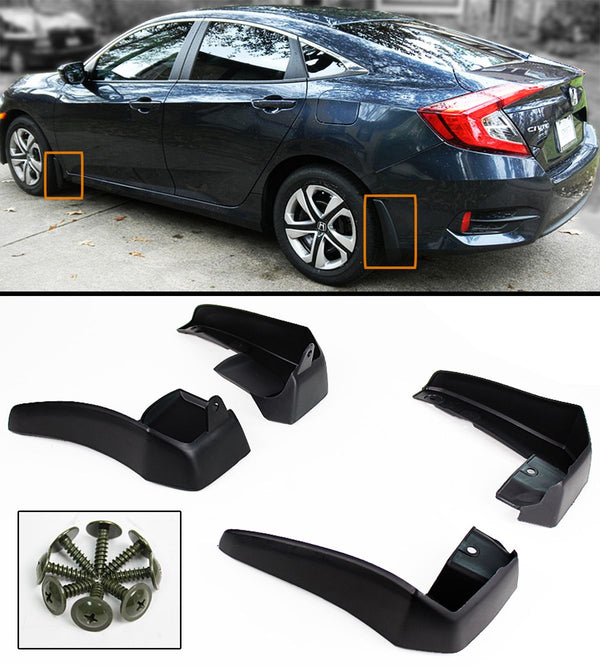 4 Pieces Set Front & Rear Mud Guards Compatible 2016-2021 Honda Civic 4 Door Sedan Model