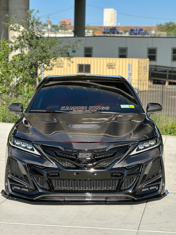 V4 Sema Style Carbon Fiber Engine Hood Bonnet Cover Compatible For 2018-2024 Toyota Camry