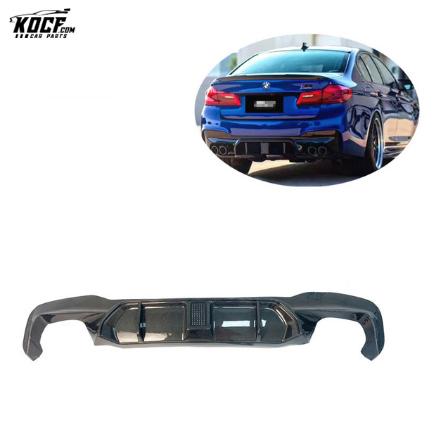 For BMW F90 M5 KHL style Carbon Fiber Rear Bumper Lip Diffuser Spoiler with LED