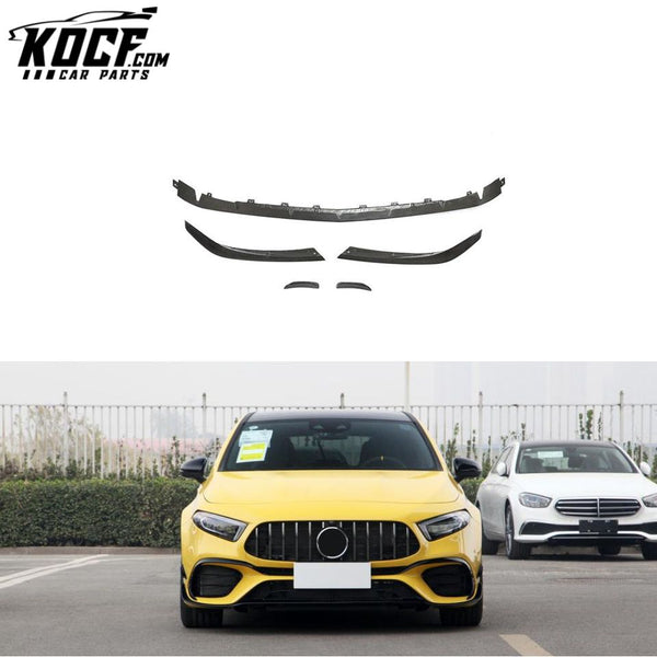 Carbon Fiber W177 A45 Front Lip Spoiler with Fins for Mercedes Benz A45 AMG Sedan 4-Door 2020-2022