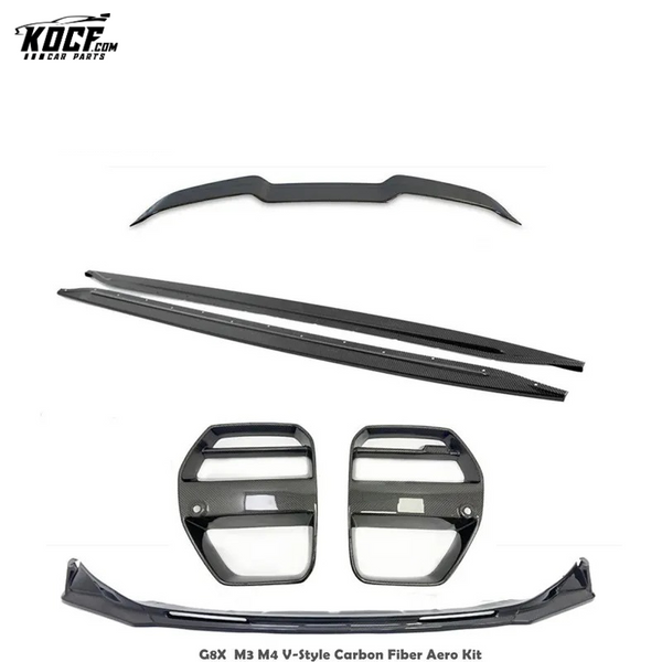 M3 G80 Aero kit V-style Carbon Fiber Front Grille Lip Spoiler Side Skirts For BMW G80 M3 G82 M4 2021