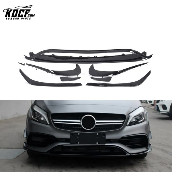 Painted Black ABS W176 Front Lip Splitters with Canards for Mercedes Benz A180 A200 A250 A45 AMG Style 16-17