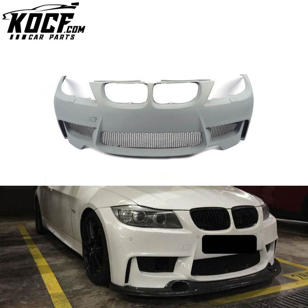 PU 1M E90 Front Bumper with 3D Carbon Fiber Front Spoiler for BMW 325i E90 LCI Sedan 4-Door 09-11