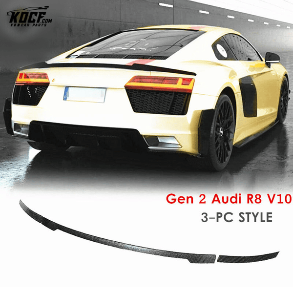 3-PC style carbon fiber rear decklid spoiler boot spoiler For 2017-2020 Generation 2 Audi R8 V10 Coupe