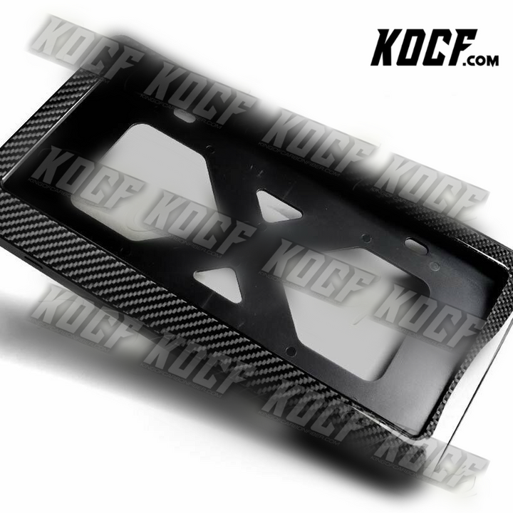 W-Power Black Real Carbon Fiber License Plate Cover Frame Front Rear W/Bracket - KOCF.com - Car Parts