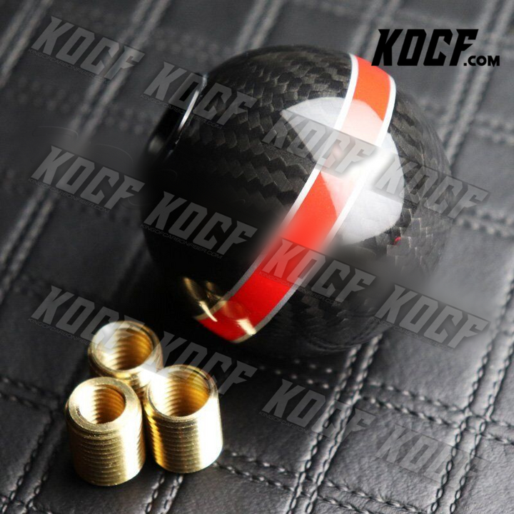 Universal Real Carbon Fiber Ball Manual MT Gear Shift Shifter Knob W/Red Stripe - KOCF.com - Car Parts