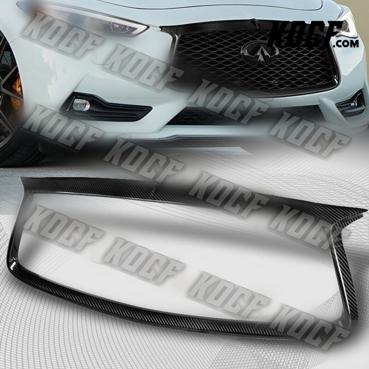 For 2017-2022 Infiniti Q60 Carbon Fiber Front Grille Grill Trim Overlay Cover - KOCF.com - Car Parts