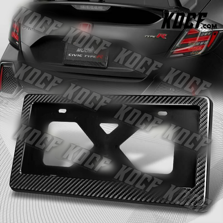 W-Power Black Real Carbon Fiber License Plate Cover Frame Front Rear W/Bracket - KOCF.com - Car Parts