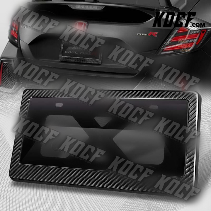 W-Power Black Real Carbon License Plate Cover Protector Shield Frame W/Bracket - KOCF.com - Car Parts