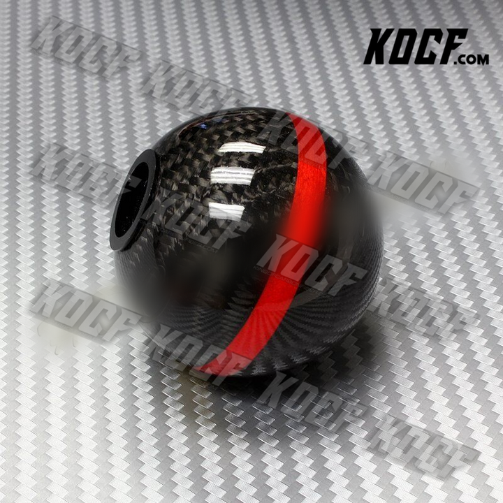 Real Carbon Fiber Ball Manual MT Gear Shift Shifter Knob W/Red Stripe Universal - KOCF.com - Car Parts